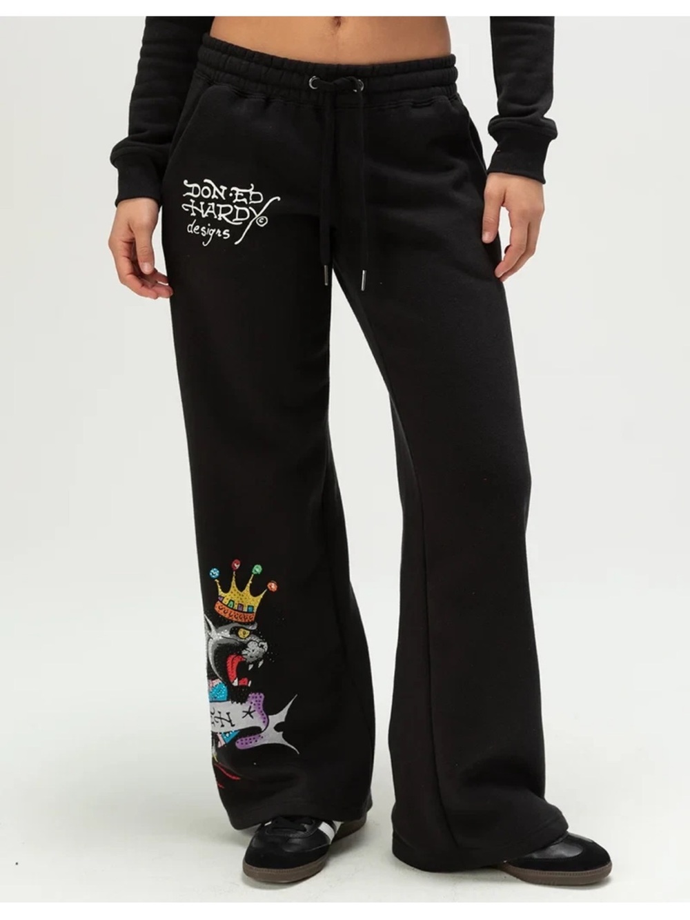 NEW! ED HARDY Ice Flower Logo Sweatpants Black Size M